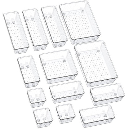 SMARTAKE 13-Piece Drawer Organizers with Non-Slip Silicone Pads, 5-Size Desk Bathroom Drawer Organizer Trays Storage Tray for Makeup, Jewelries, Utensils in Bedroom Dresser, Office and Kitchen, Clear