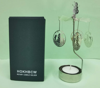 Rotary Candle Holder Spinning Candleholder Metal Small Gift (Snowman)