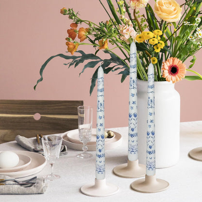 Blue and White Porcelain Candles - Mixed Flowers and Plants Taper Candlesticks 10Inch Handmade Candle Sticks for Home Wedding Party Decor Gifts Set of 2