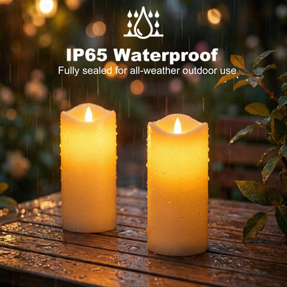 Large Solar Candle Lights Outdoor,Flameless Pillar IP65 Waterproof White Fake Candle,Dusk to Dawn,Solar Powered LED Candles for Patio Yard Deck Window Decor,Mothers Day Gifts,3"x6",Set of 2