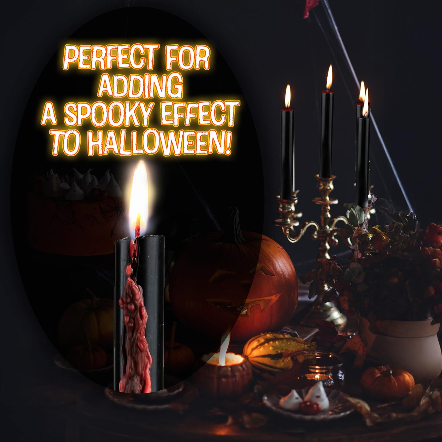 Deco Express Taper Candles Blood Drip Effect 8 Pack Halloween Decor 5 Hr Burn Gothic Table Centerpiece Black Party Candles Goth Gifts (Black Drip)