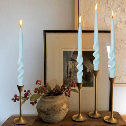 Blue Spiral Taper Candle Unscented Long Candle Twisted Candlesticks for Wedding Party Dinner Home Decoration