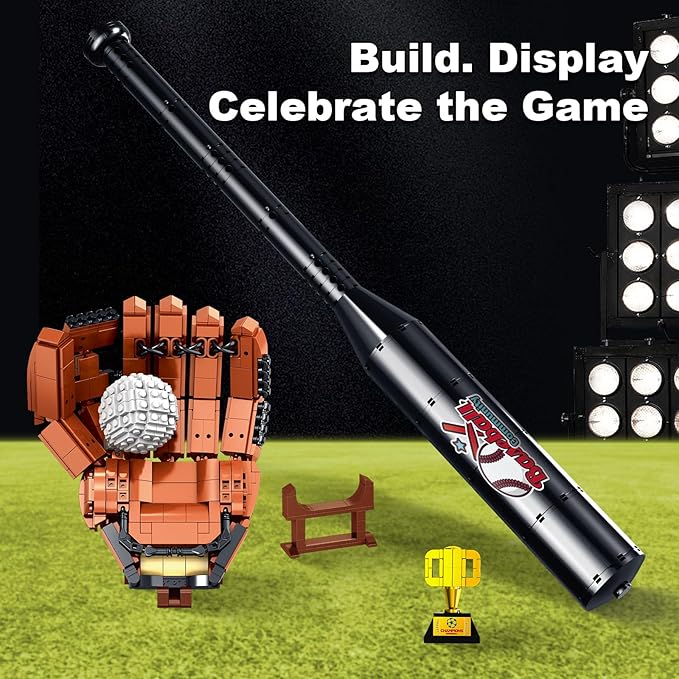 Baseball Building Set for Adults – Creative Sports Model with Bat Glove Ball &amp Trophy Premium Construction Building Toy for Men &amp Teens Unique Baseball Gift &amp Decorative Display Piece