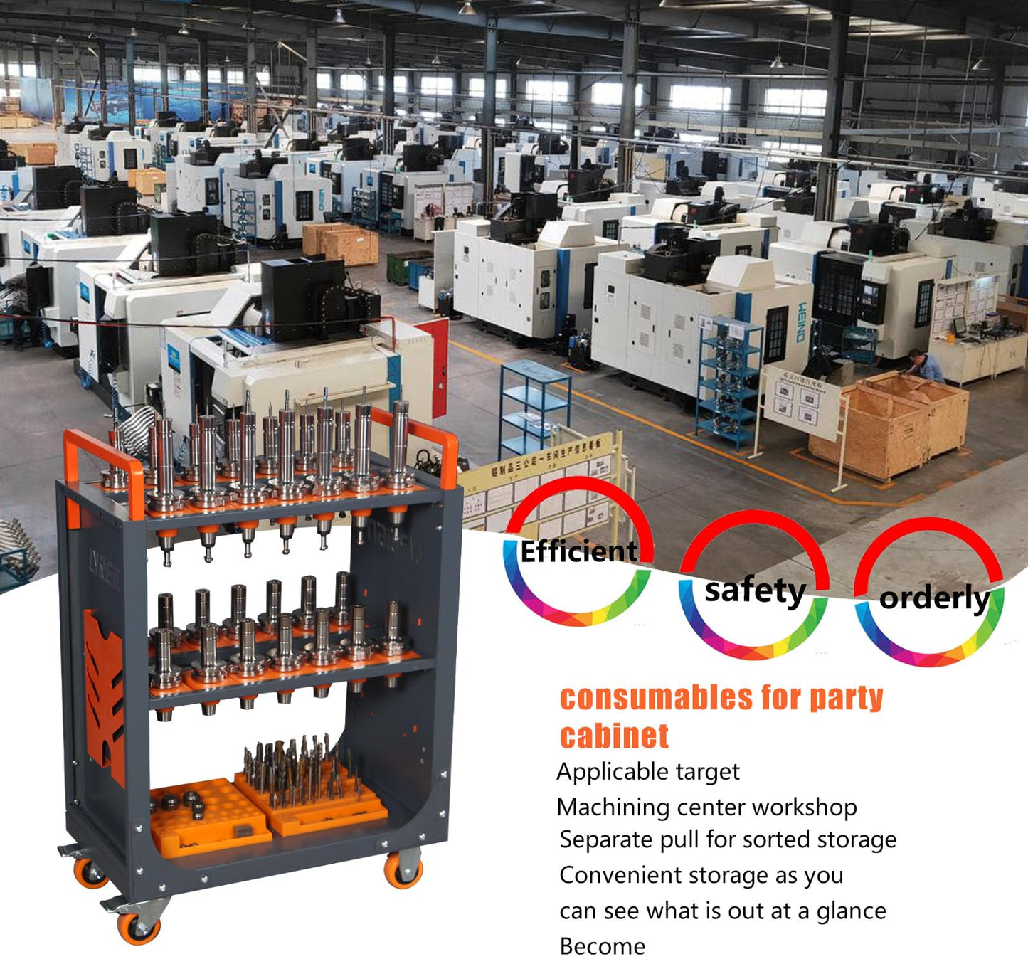 LYREIGN BT50 CNC Tool Holder Transfer Cart, Multi-Function Workshop Trolley with Wheels, Tool Holder Station for Storehouse, Factory, Garage