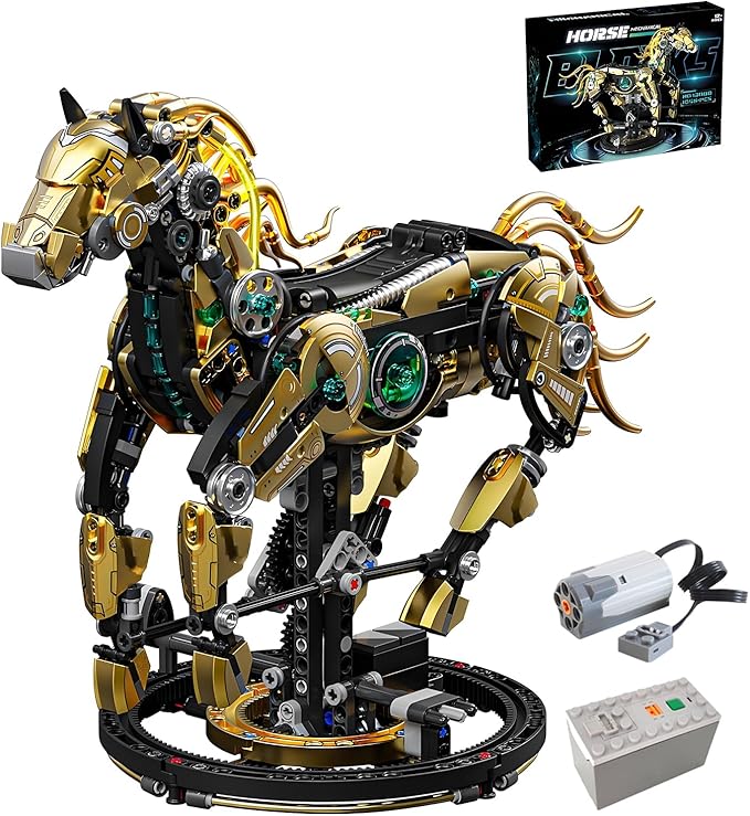Mechanical Horse Building Block Set Build &amp Pose with Movable Legs – Engaging DIY Model with Motor Kit for Kids and Teens