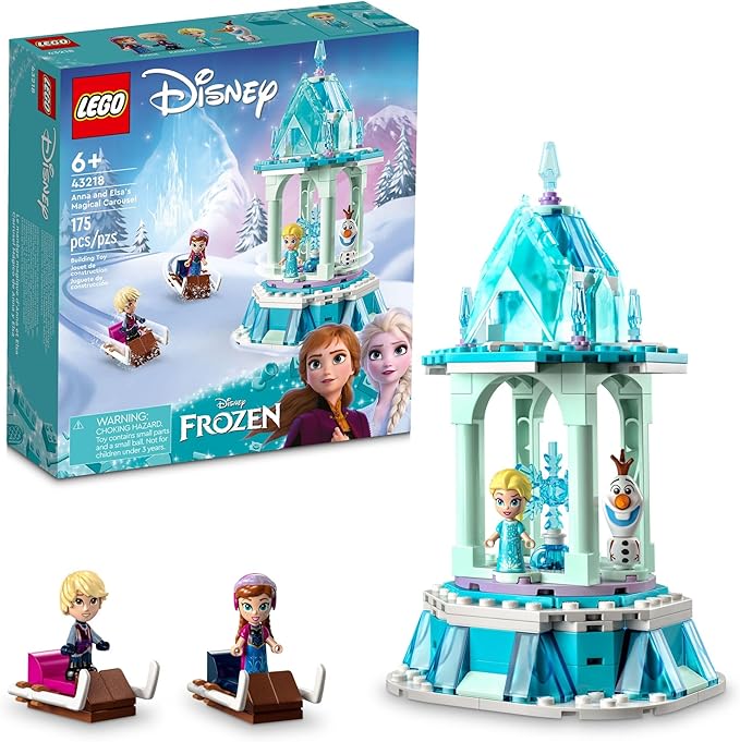LEGO Disney Frozen Anna and Elsa’s Magical Carousel 43218 Ice Palace Building Toy Set with Disney Princess Elsa Anna and Olaf Great Birthday Gift for 6 Year Olds