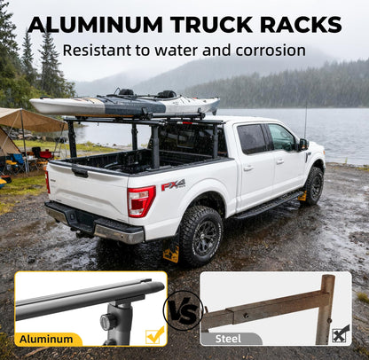 TRUMGETA Ladder Rack for Truck, 800 LBS Capacity Truck Bed Rack, 19"-25" Height-Adjustable Aluminum Truck Ladder Racks, Fit for Large-Size Pickup Ford F150/Ram 1500/Chevy Silverado/Sierra No Bed Rails