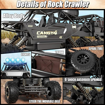 Large Size RC Cars Rock Crawler RC Truck with 2 Rechargeable Batteries Remote Control Monster Truck Durable Metal Body &amp LED Headlights Boy Toys for 4-7 8-12 Kids &amp Adults