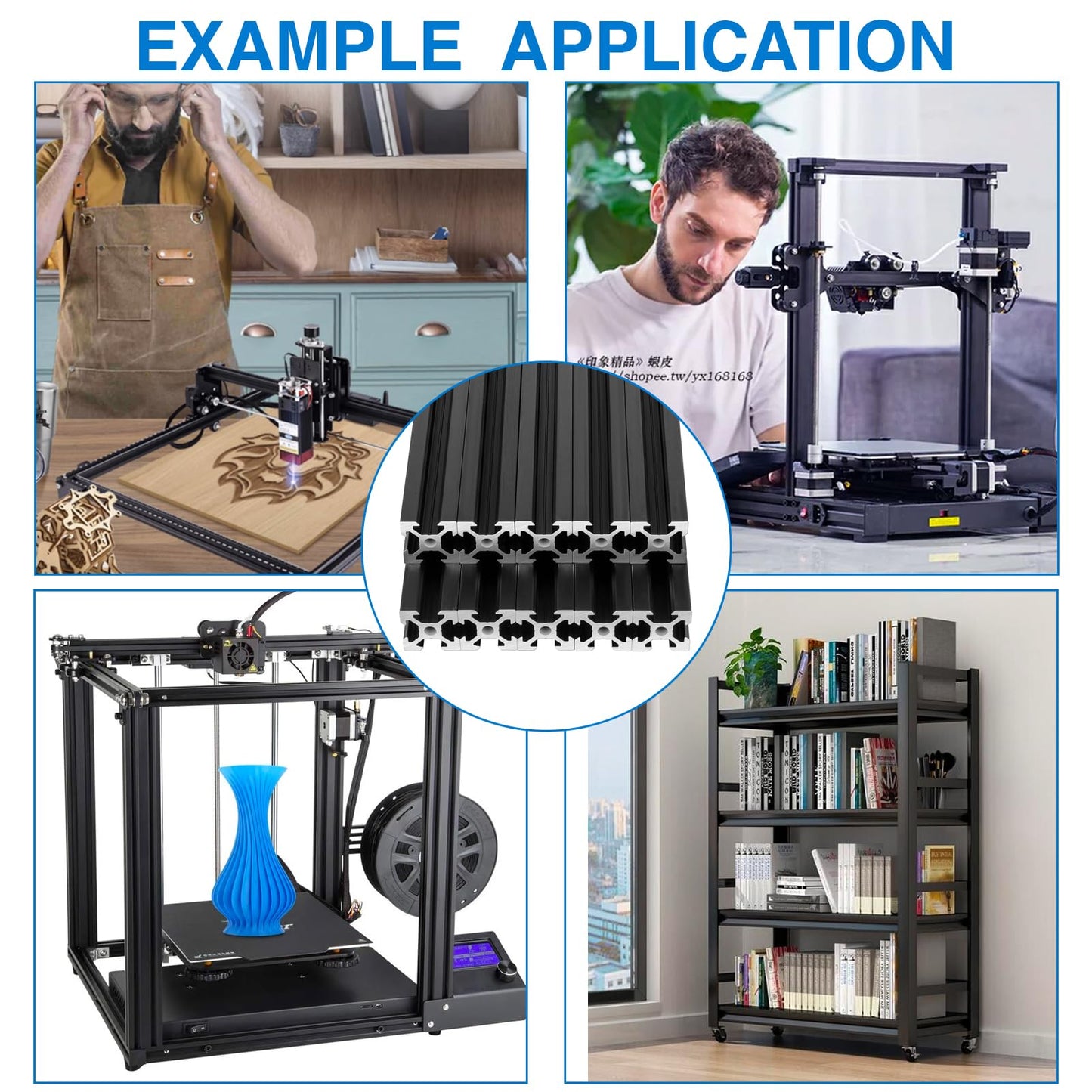 2020 V Aluminum Extrusion, 10PCS 2000mm European Standard Anodized Extruded Aluminum Profile Extrusion Linear Rail for 3D Printer and CNC Machine DIY Projects- Black
