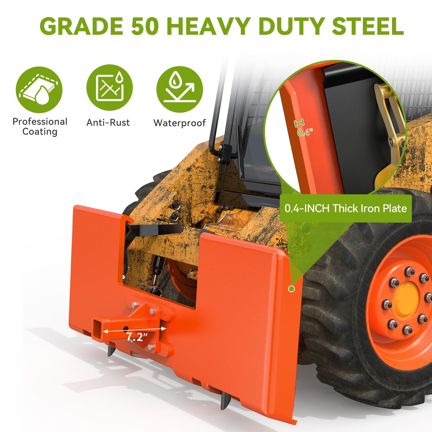 AUTOSAVER88 3/8" 3000lbs Heavy-Duty Skid Steer Attachment Plate,Trailer Mover Skid Steer Mount Plate with 2" Hitch Receiver