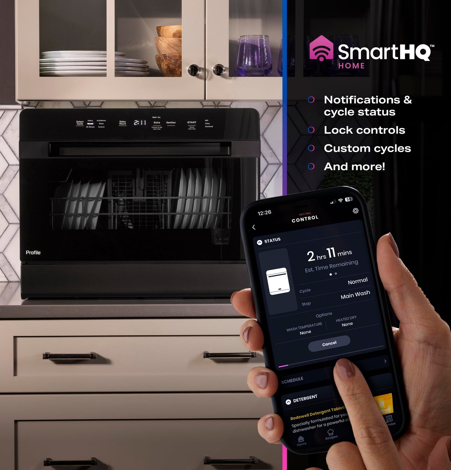 GE Profile Countertop Dishwasher, Energy Star, 6 place settings, 6 wash cycles, WiFi Connected, with Built-In Capabilities