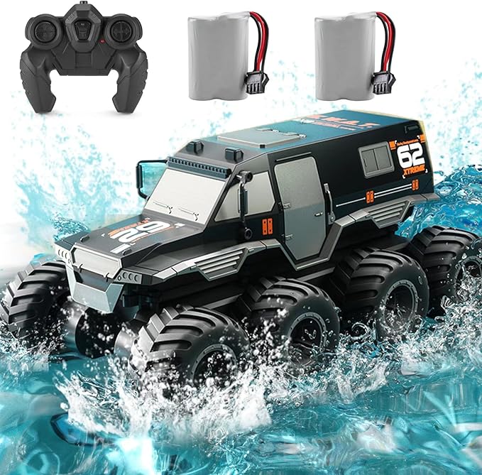 2 Battery 8WD Rc Cars for Boys Age 8-122.4G Off Road All Terrain Amphibious Rc Truckremote Control Boat Top Christmas Gifts 2025 for Kids-Black