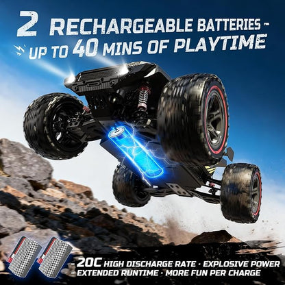 DEERC 209E 1:10 Fast Brushless RC Car for Adults &amp Boys 60+ KMH High Speed 4WD Off-Road Remote Control Truck with 2 x 3S Batteries &amp Extra Swing Arms Hobby Grade Racing Car RC Crawler Gift