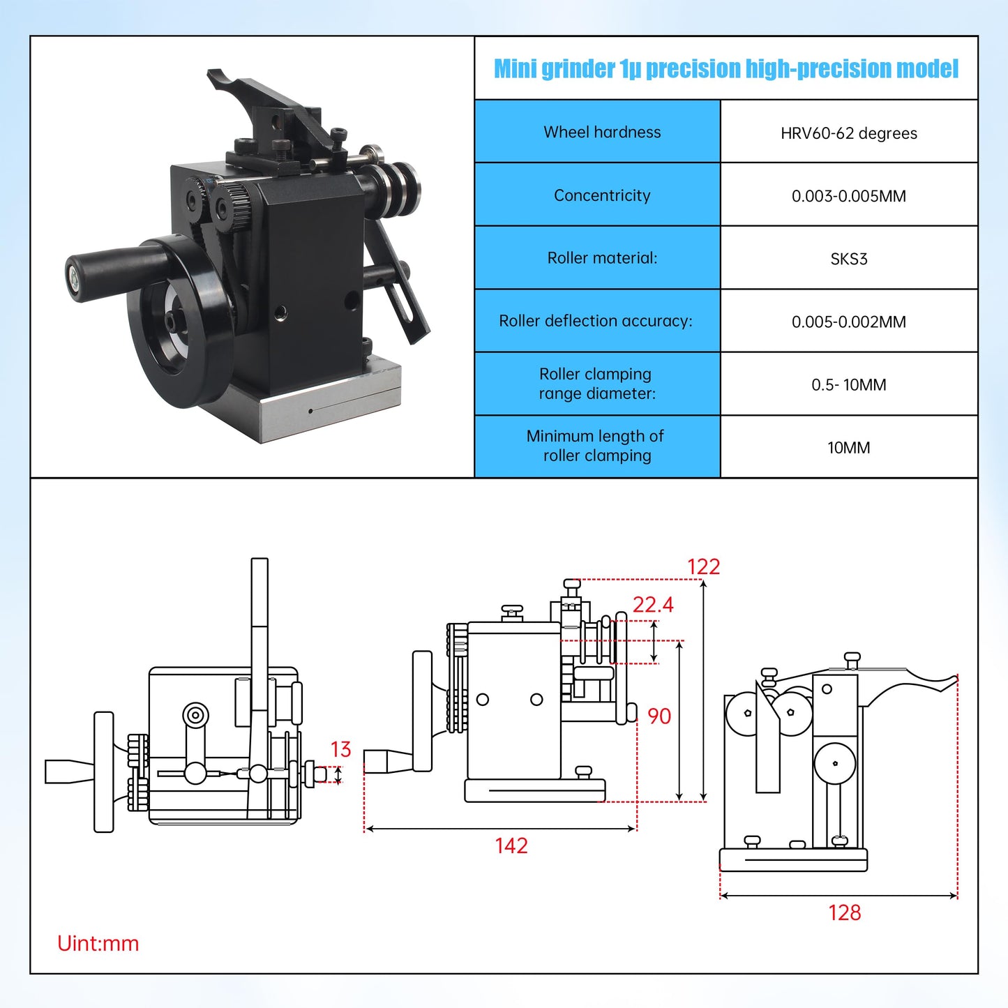 RATTMMOTOR HRV60 Mini Punch Grinder, Small Punch Machine CNC Lathe Turning Tool High Precision Needle Grinding Machine for Milling Drilling Machine (Accuracy 1μ)