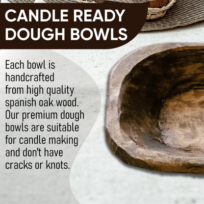Dough Bowl Candle Company - 2-Pack 10x6 Wooden Dough Bowls for Decorative Dining Table Centerpiece, Candle Making, Versatile Wood Bread Bowl, Serving Tray, Handcrafted Rustic Home Décor
