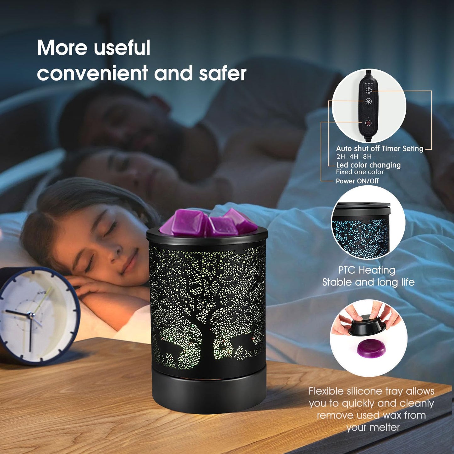 Enaroma Fragrance Wax Melts Warmer with 7 Colors LED Changing Light Scent Oil Candle Warmer for Home Office-Deer Timer