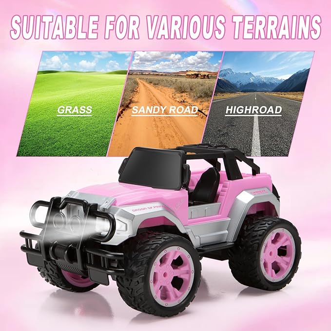 Carox Remote Control Car for Girls 160 mins Pink RC Car with Doll and Sticker 1:16 Scale RC Convertible Truck with Rechargeable Batteries Birthday for Ages 4-12 Years Girls
