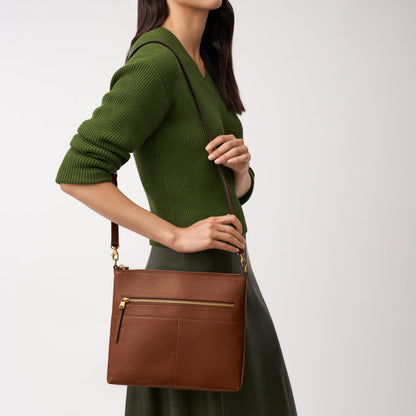Fossil Women's Fiona Leather Large Crossbody Purse Handbag, Brown (Model: ZB7669200)