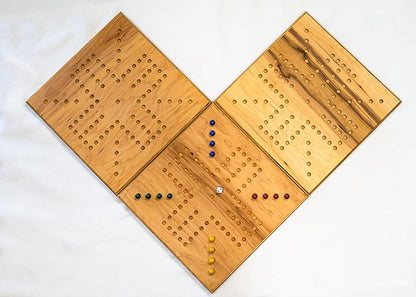Handmade - Real Wood - Wahoo/Marbles 16x16 inch Board w/Marbles &amp dice - 4 Player (Stained)