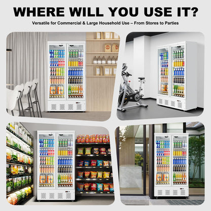 ECEVT 41.4''W White Commercial Refrigerators, 30.5 Cu.Ft 2 Glass Door Commercial Beverage Refrigerators Upright Display Cooler with LED Light and 10 Adjustable Shelves for Restaurant Stores