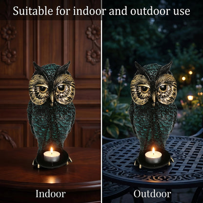Gothic Home Decor Owl Candle Holder Tealight Stand Resin Statue for Living Room Bedroom Halloween Spooky Ornaments Unique Bird Decor Blue