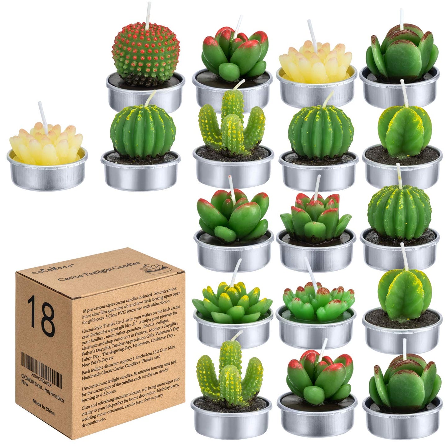Cactus Tealight Candles(18 Pcs), Artificial Succulents Decorative Tea Light Candles,Perfect for Birthday Wedding Party Home Decor