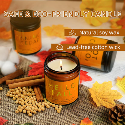 Fall & Christmas Candles, Soy Candles Set - 7Oz * 6 Pack, Holiday/Birthday/Christmas Gifts for Women & Men, Autumn Scents of Hello Fall/Spice Pumpkin/Apple Cider/Hot CocoaCinnamon & Cedar/Maple Latte