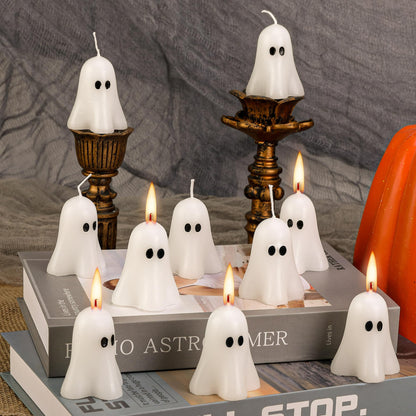 EBaokuup 6 PCS 2.3'' X 1.6'' Halloween Ghost Candles, White Ghost Decor Candles, Cute Burning Candle for Halloween Party Home and Table Decorations