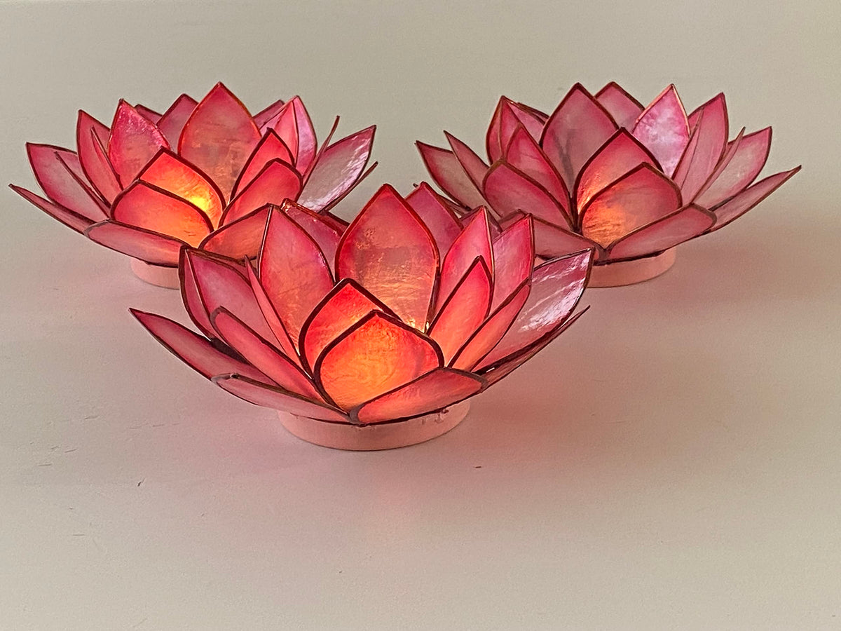 Om Gallery Capiz Shell Lotus Flower Decor Tealight Candle Holder for Serene Ambiance - Handmade Decorative Candle Holders for Meditation, Yoga, and Relaxation, Flamingo