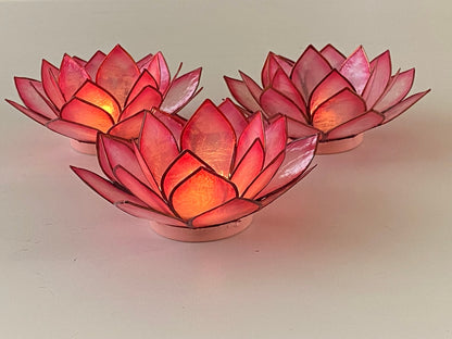 Om Gallery Capiz Shell Lotus Flower Decor Tealight Candle Holder for Serene Ambiance - Handmade Decorative Candle Holders for Meditation, Yoga, and Relaxation, Flamingo
