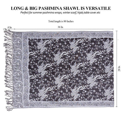 AUSEKALY Pashmina Feel Shawls Wraps for Women Rave Scarf Soft Silky Reversible Men Scarves Black White