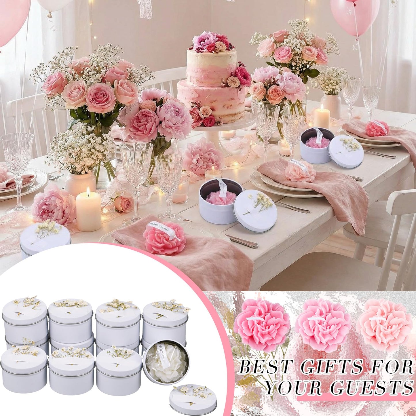 Threlaco 12 Pcs Flower Candles Scented Bridesmaid Gift Set Soy Wax Aromatherapy Candles Bulk for Wedding Bridal Shower Home Guests Women Valentines Mothers Day Anniversaries Favor(Pink Gradient)