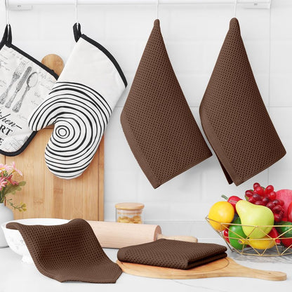 Homaxy 100% Cotton Waffle Weave Kitchen Dish Cloths, Ultra Soft Absorbent Quick Drying Dish Towels, 12 x 12 Inches, 8-Pack, Coffee
