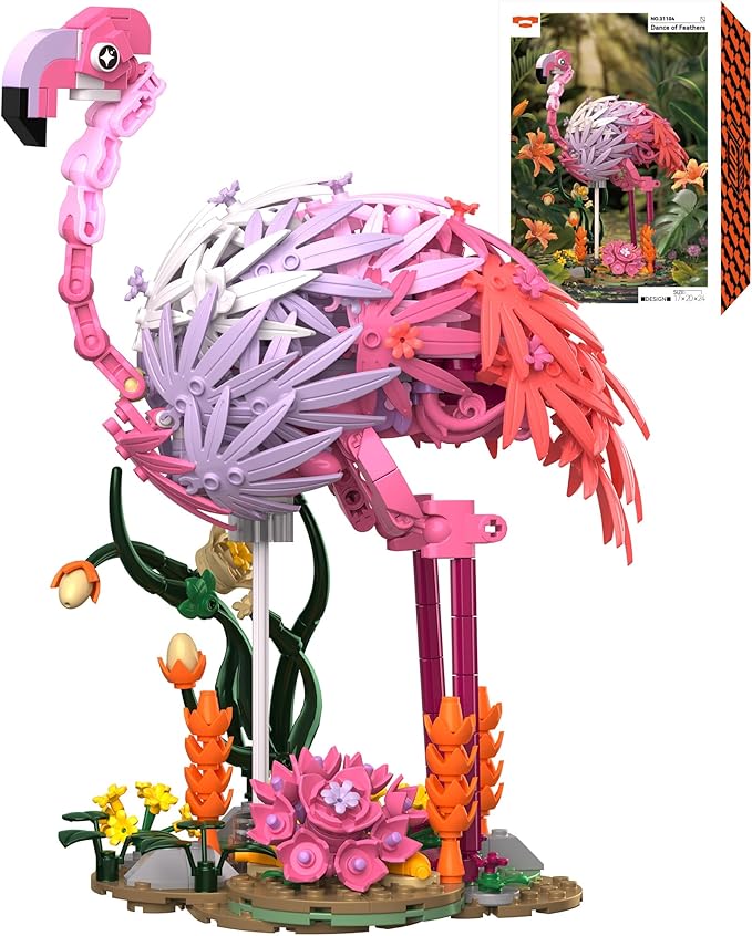 Flamingo Building Set Flower Buildings Blocks Floral Animal Figure Building Toy for Home Office Art Decor Adults Kids Boys Girls Ages 8 9 10 11 12+ Dance of Feathers 516PCS