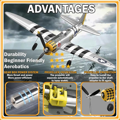 RC Plane 4-CH RC Airplane – RC Airplane Ready to Fly Upgrade P47 Thunderbolt Remote Control Airplanes for Beginners Adult with Beginners with Xpilot Stabilization System &amp One Key Aerobatic