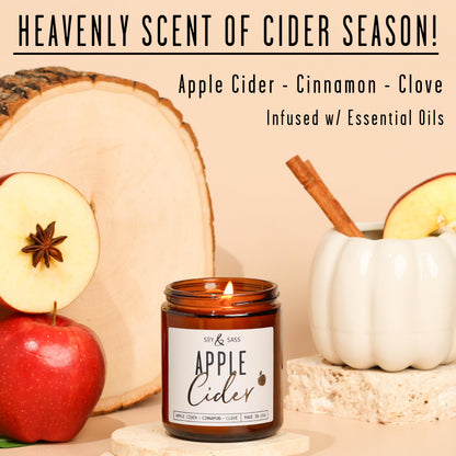 Apple Cider Candle, Fall Candles I Apple Cider, Cinnamon & Nutmeg - Infused with Essential Oils I Mulled Cider Fall Scented Candle (Soy) for Home I 9oz Reusable Jar I 50Hr Burn I Made in USA