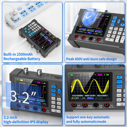LCD Handheld Digital Oscilloscope Kit - 2 Channel 3.2" TFT Multimeter Oscilloscope Signal Generator Mini Automotive Oscilloscope Bandwidth 120Mhz Digital Oscilloscopes Portable 250MSa/s Sampling Rate