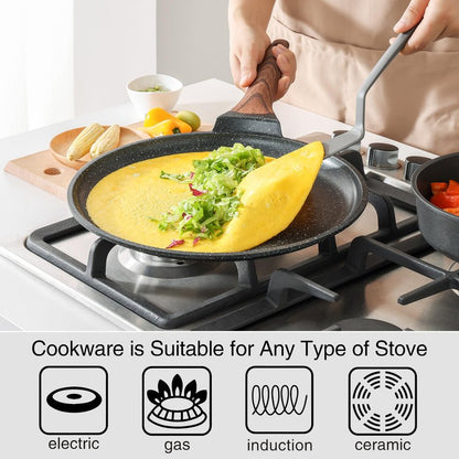 Kordisen Crepe Pan Nonstick, 12 Inch Dosa Pan with Spreader, Granite Coating Comales Para Tortillas Pancake Pan, Flat Bottom for Stove Top, Induction Compatible, PFOA Free
