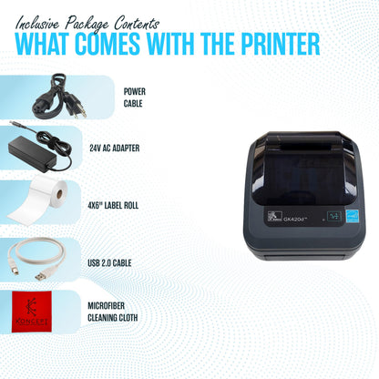Zebra GK420D Direct Thermal Label & Barcode Printer – Ethernet/USB Connectivity – 1 Year Warranty – Includes 24V Adapter, 4x6 Labels, USB Cable & Microfiber Cleaning Cloth (Renewed)