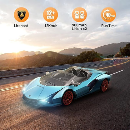 MIEBELY Lamborghini Remote Control Car 1:12 Scale Lambo Toy Car 2 X 7.4V 900mAh Officially Licensed 12Km/h Fast Rc Cars with Led Light 2.4Ghz Model Car for Adult Boys Girls Birthday Ideas Gift - Blue