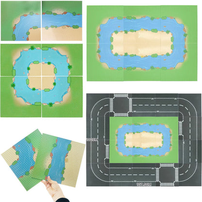 TACYILLU 6 Pack Grassland Rivers Pattern Baseplate 10" x 10" - Building Brick Base Plate Tight Fit with Major Brands for City Roads Building Blocks Kids Toy (2 Straight + 4 Curve)