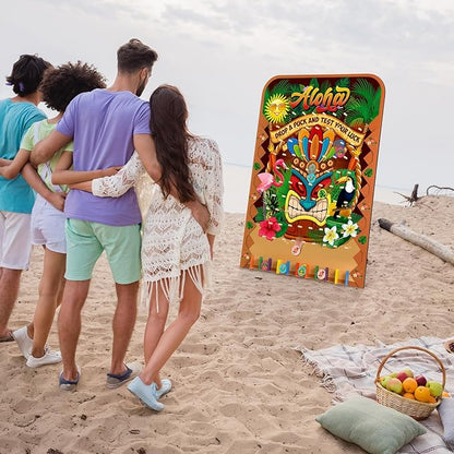 Blosssound 41.3 x 29.5 Extra Large Prize Drop Board Game Family Foldable Wood Disk Drop Game with 24 Colored Wooden Discs for Party Show Carnival Activity(Hawaii Style)