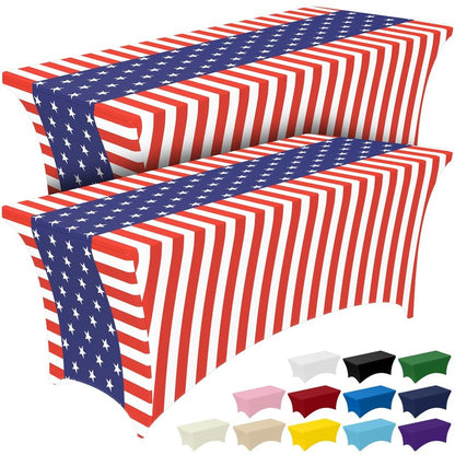 Pureegg 4th of July USA 250th Anniversary Spandex Tablecloth 6ft - 2 Pack, Patriotic American Flag Fitted Stretch Table Cover for 6 ft Rectangle Table, Tablecloth for Independence Day Party