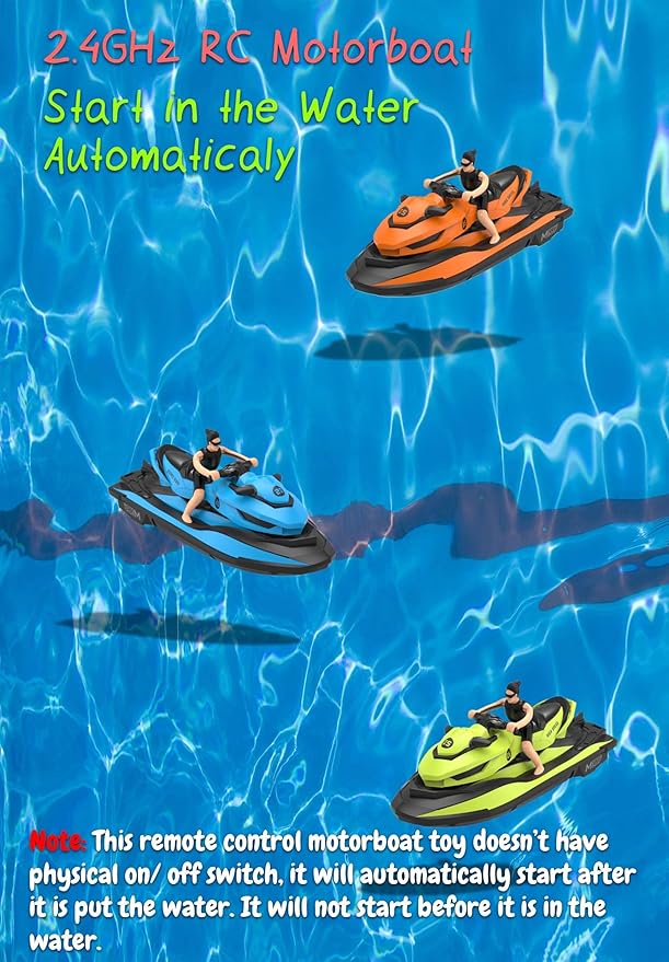 2.4 GHz RC Motorboat Dual-Motor 10 km/h High-Speed Electric Racing Jet Ski Toy 50 m Control Range 20 min Play Low-Battery Alarm Distachable Driver Figure for Kids &amp Adults (Green)