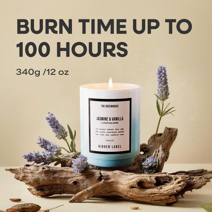 Jasmine Vanilla Scented Candle, 12oz Natural Soy Wax, 75Hours Burn Time,Clean Burn, Non Toxic, Aromatherapy Candles for Home, Stress Relief, Meditation, Yoga & Relaxation,Gifts for Women