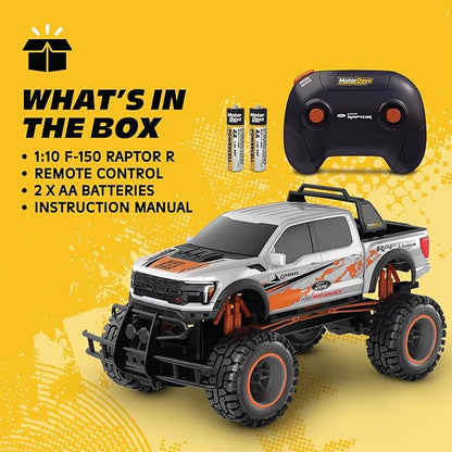 Ford F150 Raptor R 2WD Remote Control Truck with Working Lights and Sounds. Officially Licensed 1:10 Scale RC Toy 2.4GHz Remote Batteries Included USB Charge - White - Great Gift