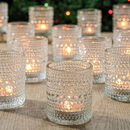 TRIRITE 36 Pcs Clear Votive Candle Holders for Wedding, 2x2.5 Elegant Tealight Candle Holder, Vintage Tea Light Holders for Bridal Shower & Table Centerpieces