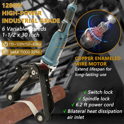 Rocsuk Pipe Belt Sander - 1280W Industrial Grade Pipe Tube Polishing Sandingwith 6 Variable Speeds,Suitable for Polishing Various Circular Pipe Materials,Woodworking and Metal Rust Removal.