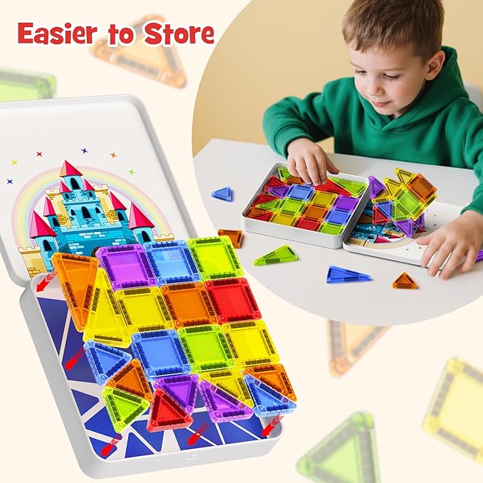 Magnetic Tiles Mini Travel Toddler Set 60pcs Magnetic Blocks Building Kids Toys Montessori Preschool Classroom Must-Haves Educational Learning Sensory Toys for 3+ Year Old Boys