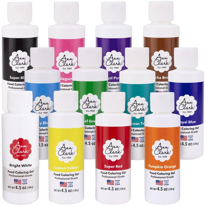 Ann Clark Professional Grade Food Coloring Gel Large 4.5 oz Bottles 12 Color Set Made in USA